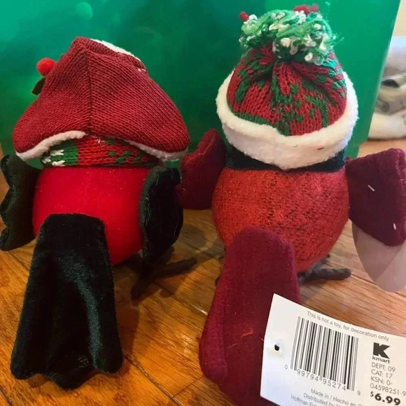 Set of 2 Kmart trim a home Christmas fabric birds holiday decor red hat scarves - Picture 3 of 11